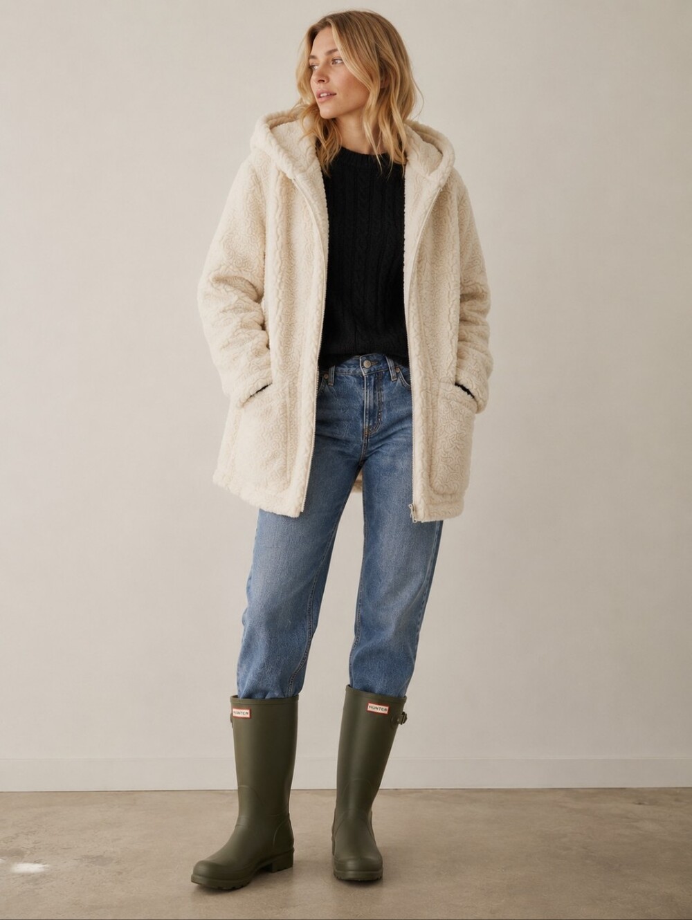 Maje Girofard Hooded Faux Shearling Jacket Furry Coat Sz 1